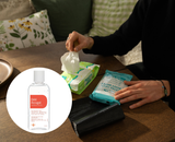 Hygienkit med handdesinfektion och servetter, del av Beredskapslådan.