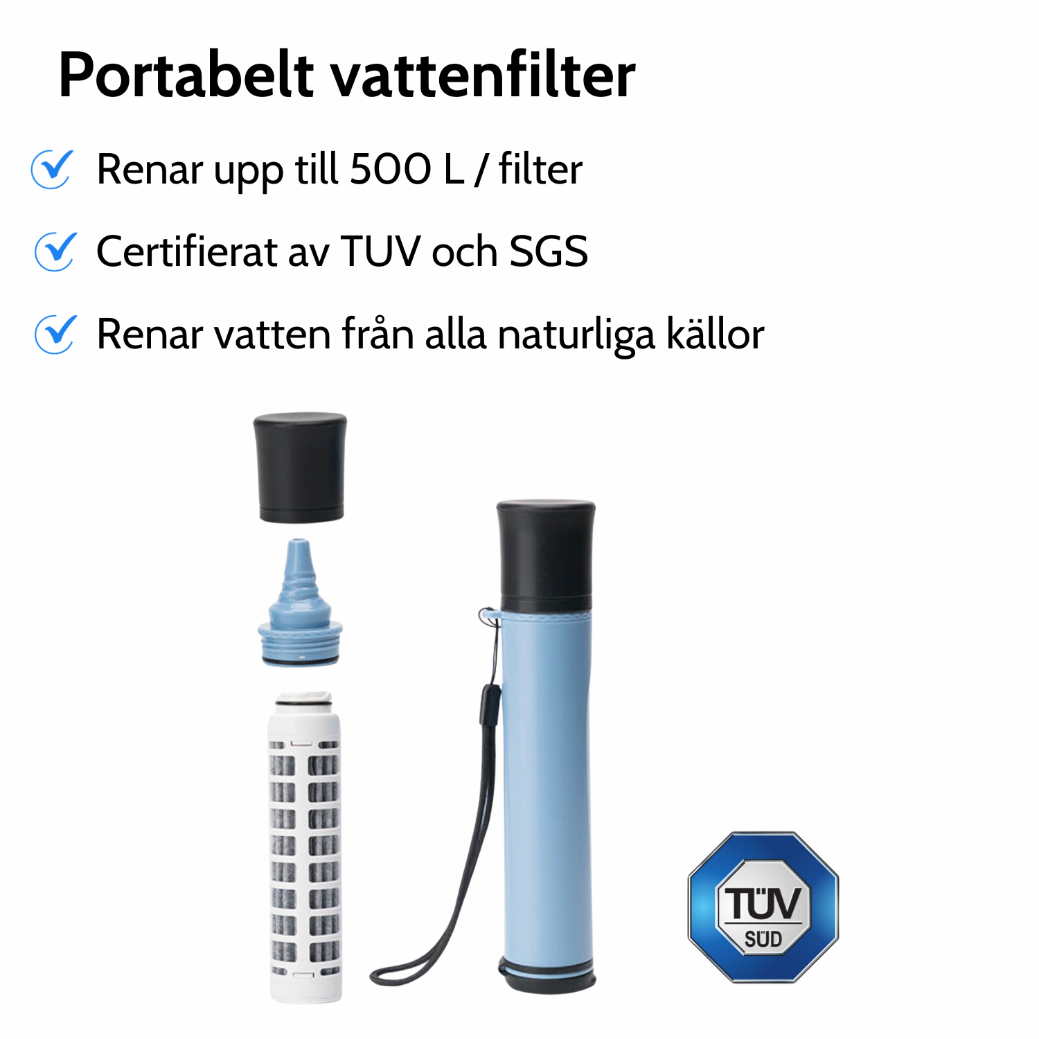 Bærbart vandfilter med udskifteligt filter