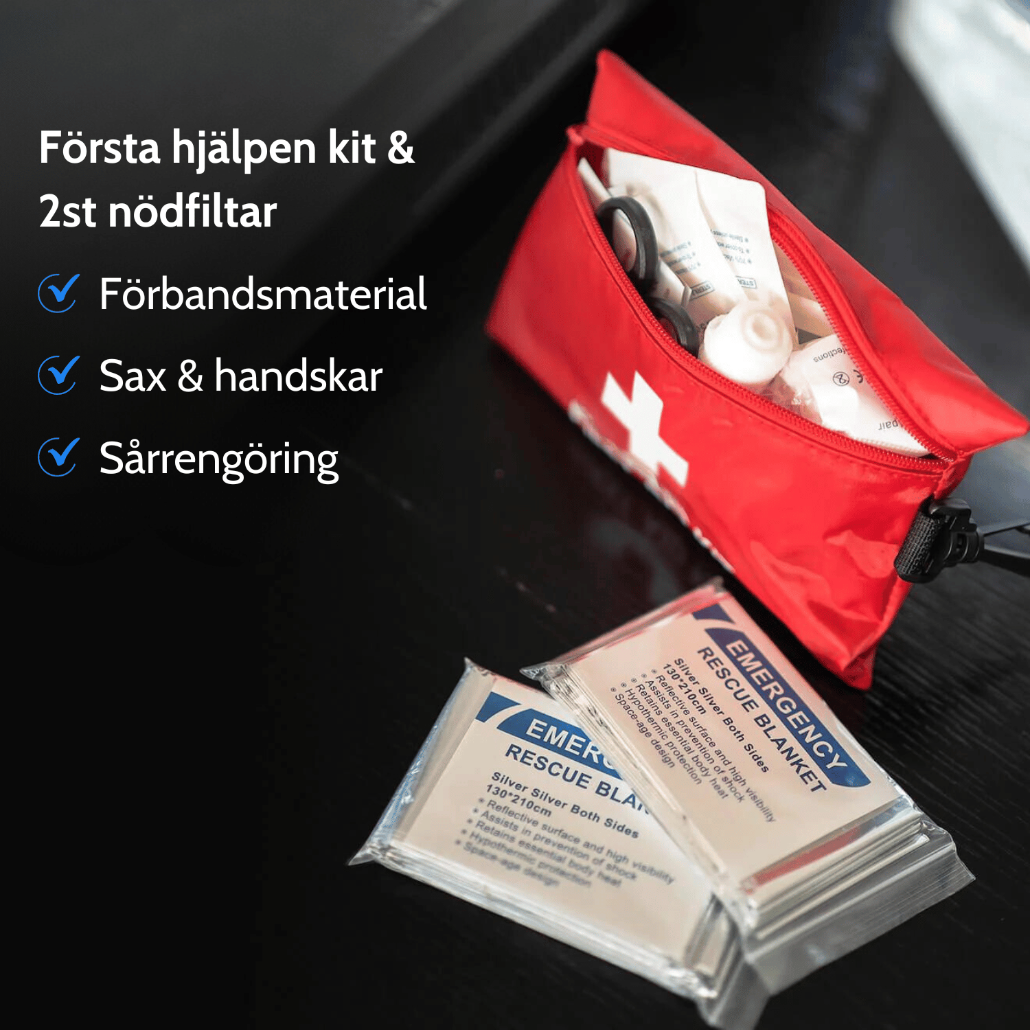 Ensiapupakkaus ja hätäpeitteet
